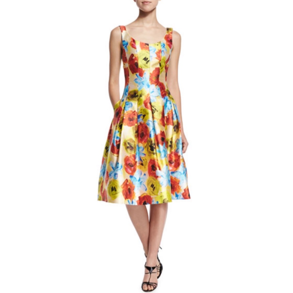 Oscar De La Renta Floral-Print Seamed Fit-and-Flare Dress